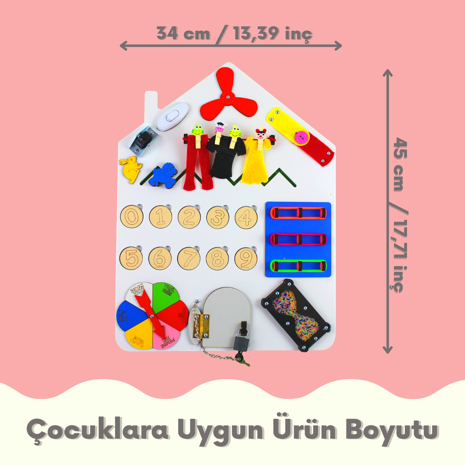 Montessori Eğitici Ahşap Oyuncak Aktivite Eğitim Tahtası, Meşgul Tahta